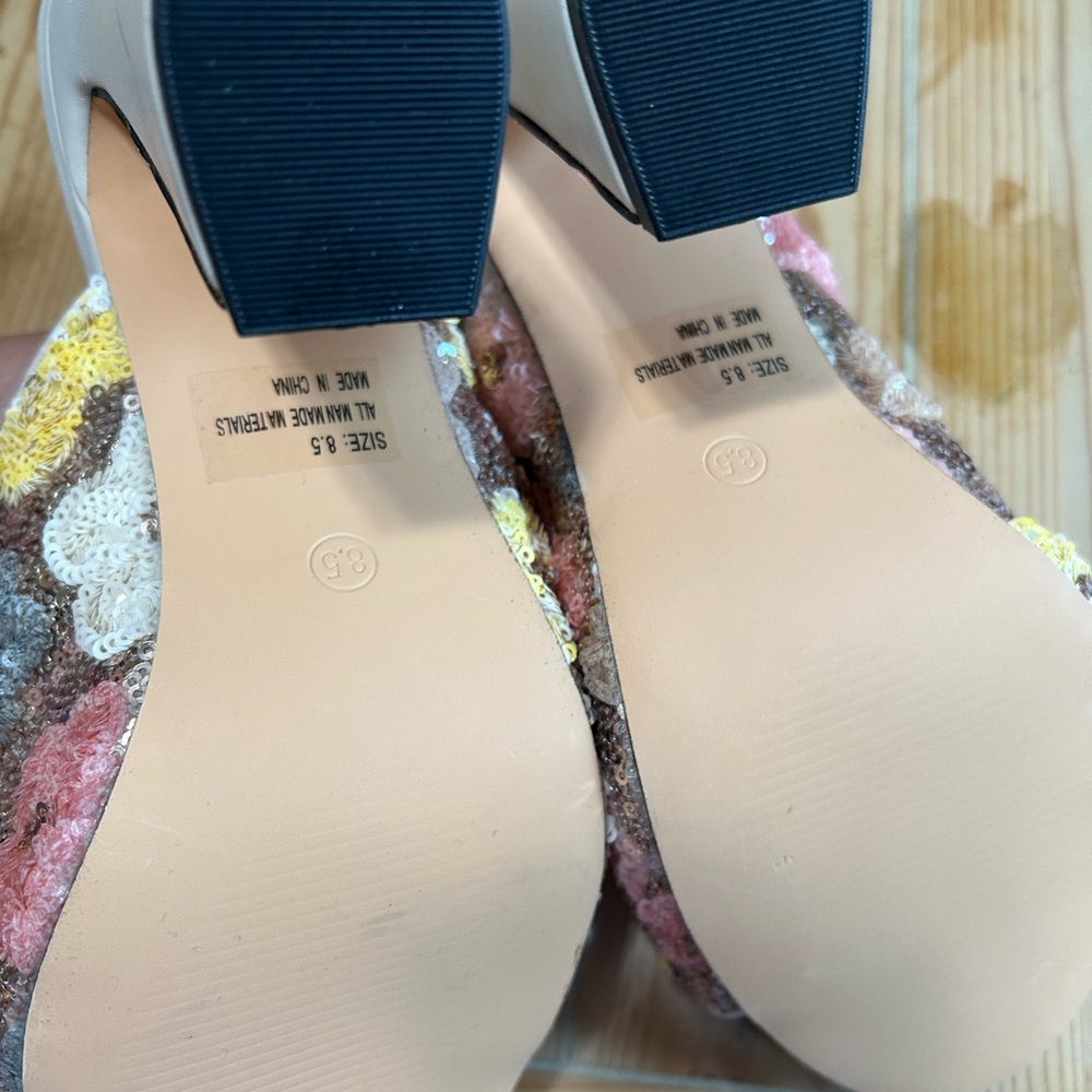 NWOB Lulus Callixta Pink Bone Floral Sequin Slide Heels – Size 8.5 - Picture 7 of 8
